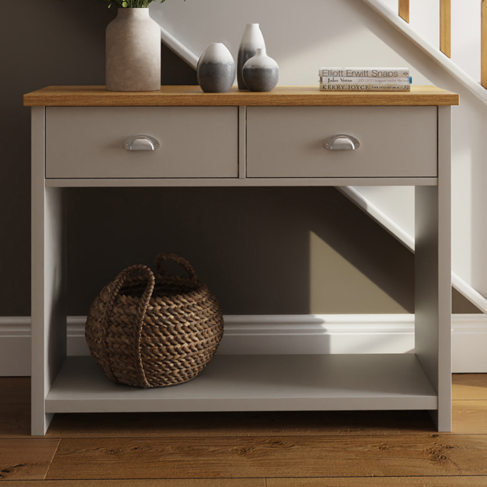GFW Lancaster 2 Drawer Grey Console Table Image 1