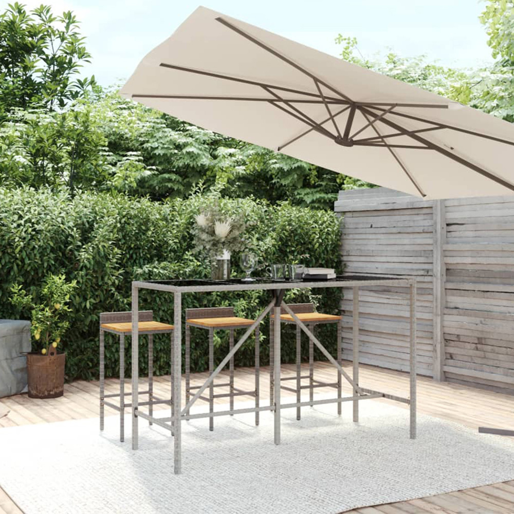 vidaXL Grey Polyrattan Glass Top Bar Table 110 x 70 x 180cm Image 1
