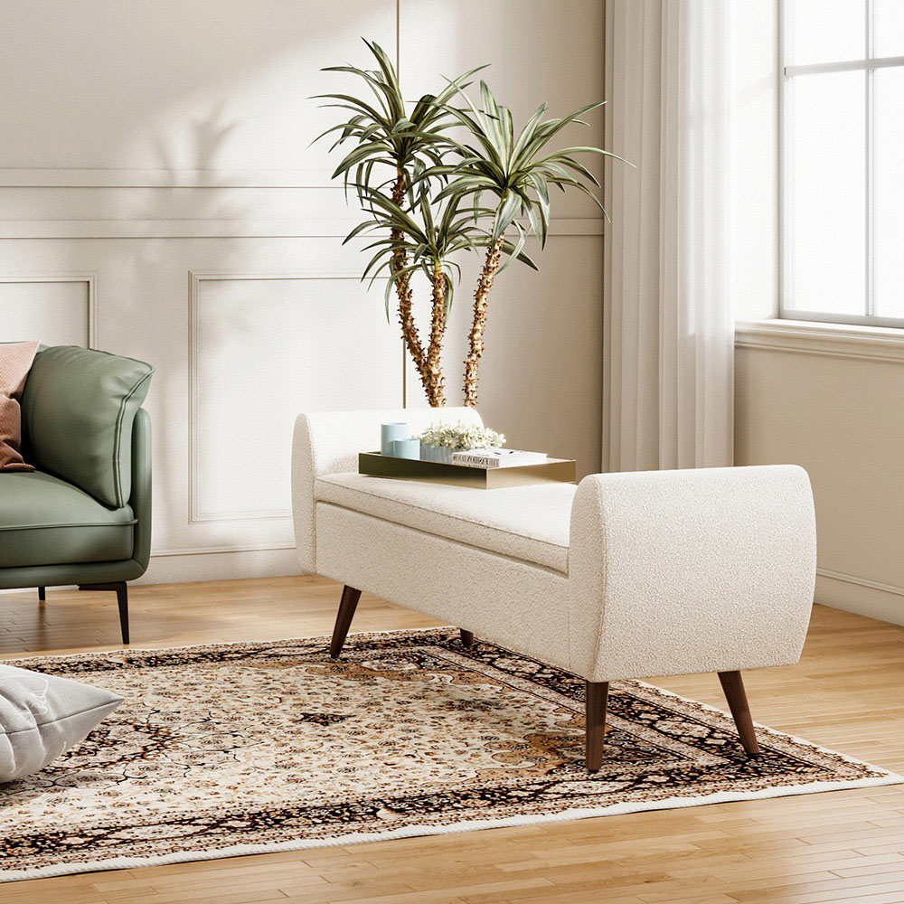 Living and Home Teddy Fur Upholstered Storage Bench Image 8