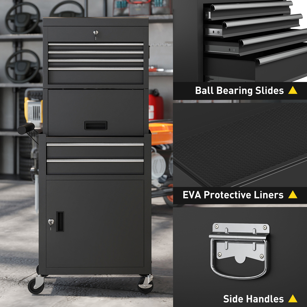 HOMCOM 6 Drawer Black 3-in-1 Roller Tool Chest Image 8