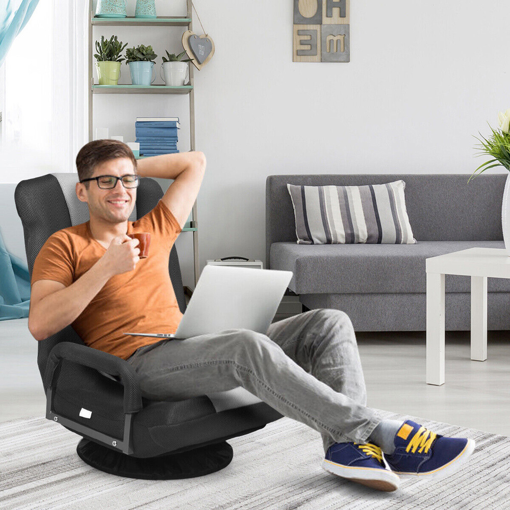 Costway Grey Swivel Gaming Chair with Adjustable Backrest Image 4