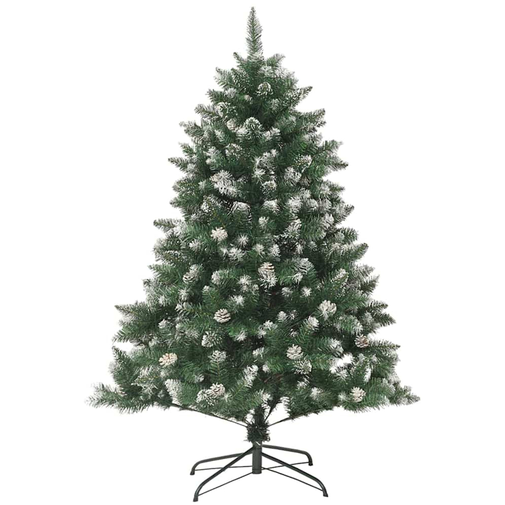 vidaXL Pre-Lit Black Baubles Green Artificial Snow Tipped Christmas Tree 5ft Image 5