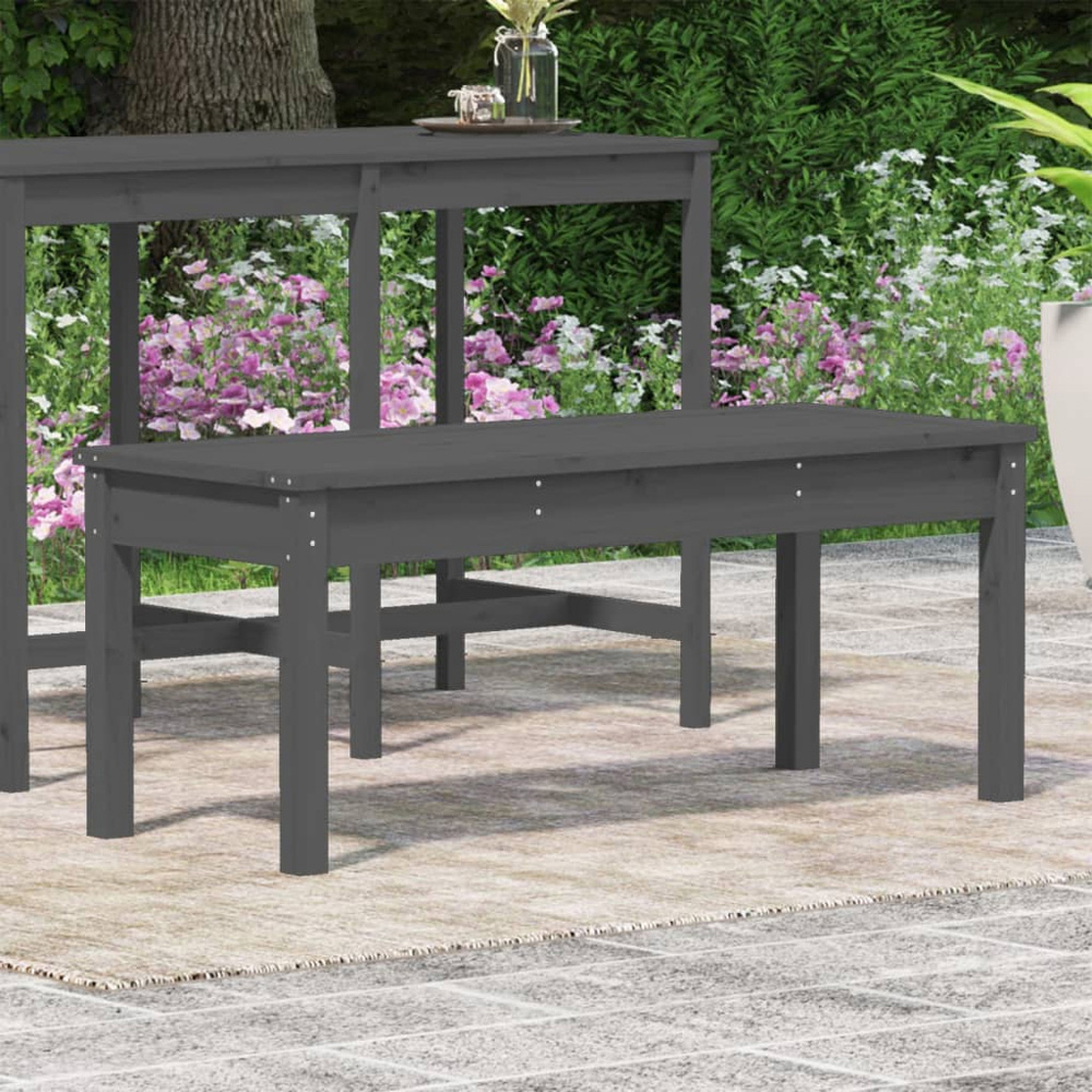 vidaXL Grey Solid Pine Wood Slatted Garden Bench 109 x 44 x 45cm Image 1