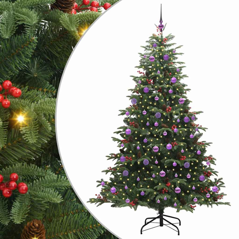 vidaXL Pre-Lit Warm White LED and Lilac Baubles Green Artificial Christmas Tree with Stand 7ft Image 7