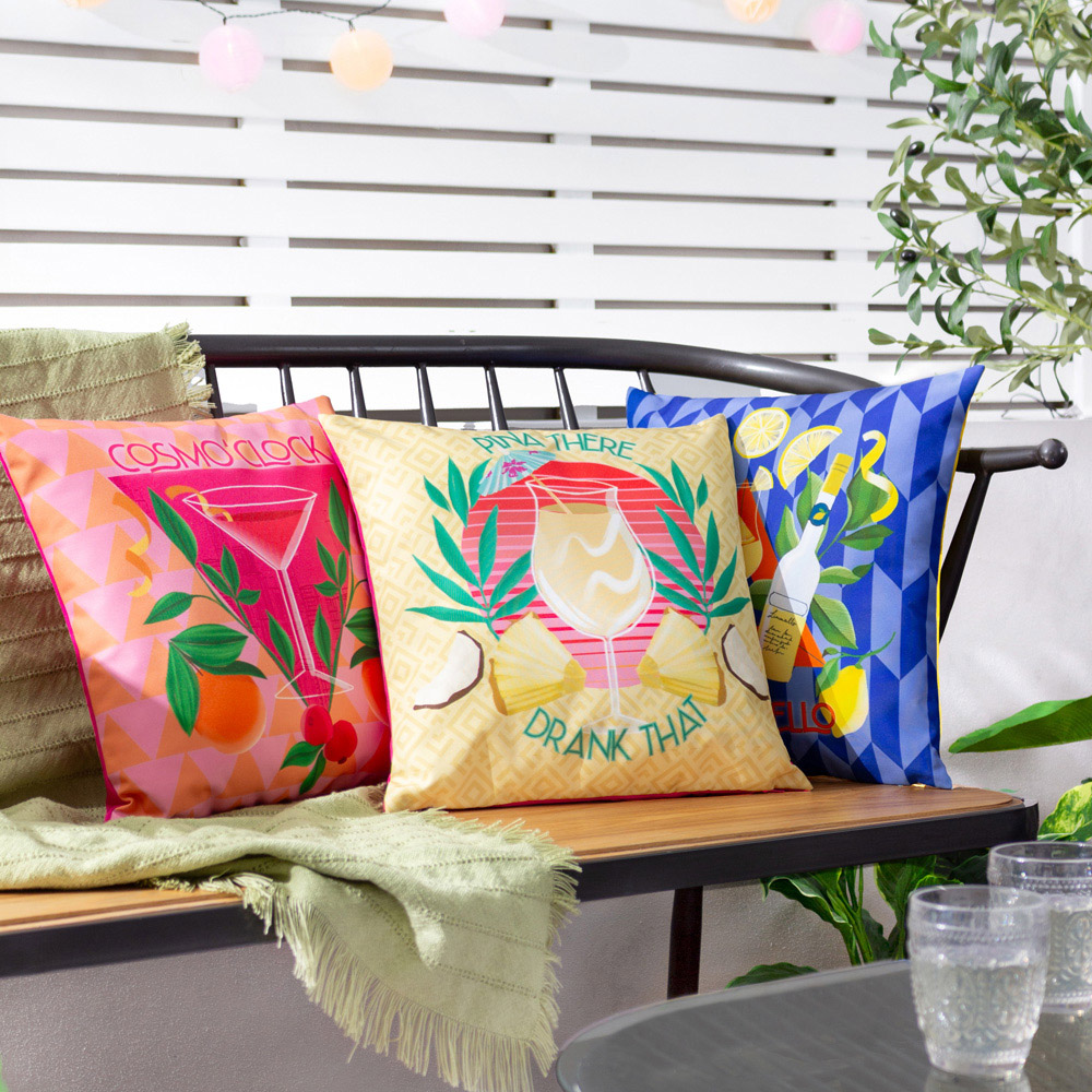 furn. Limoncello Blue Abstract Outdoor Reversible Cushion Image 6