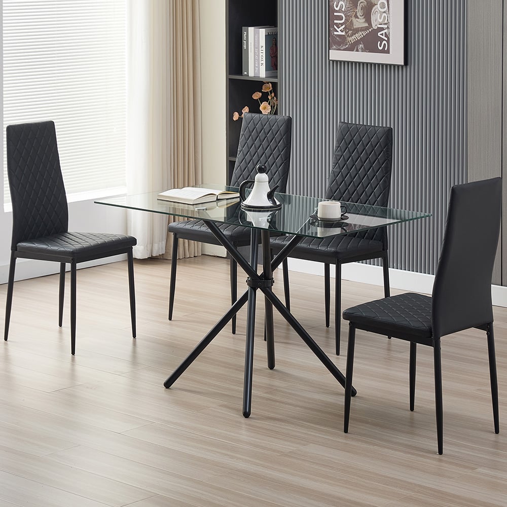 Indoor Living Miami Emily 4 Seater Leather Dining Set Black Image 1
