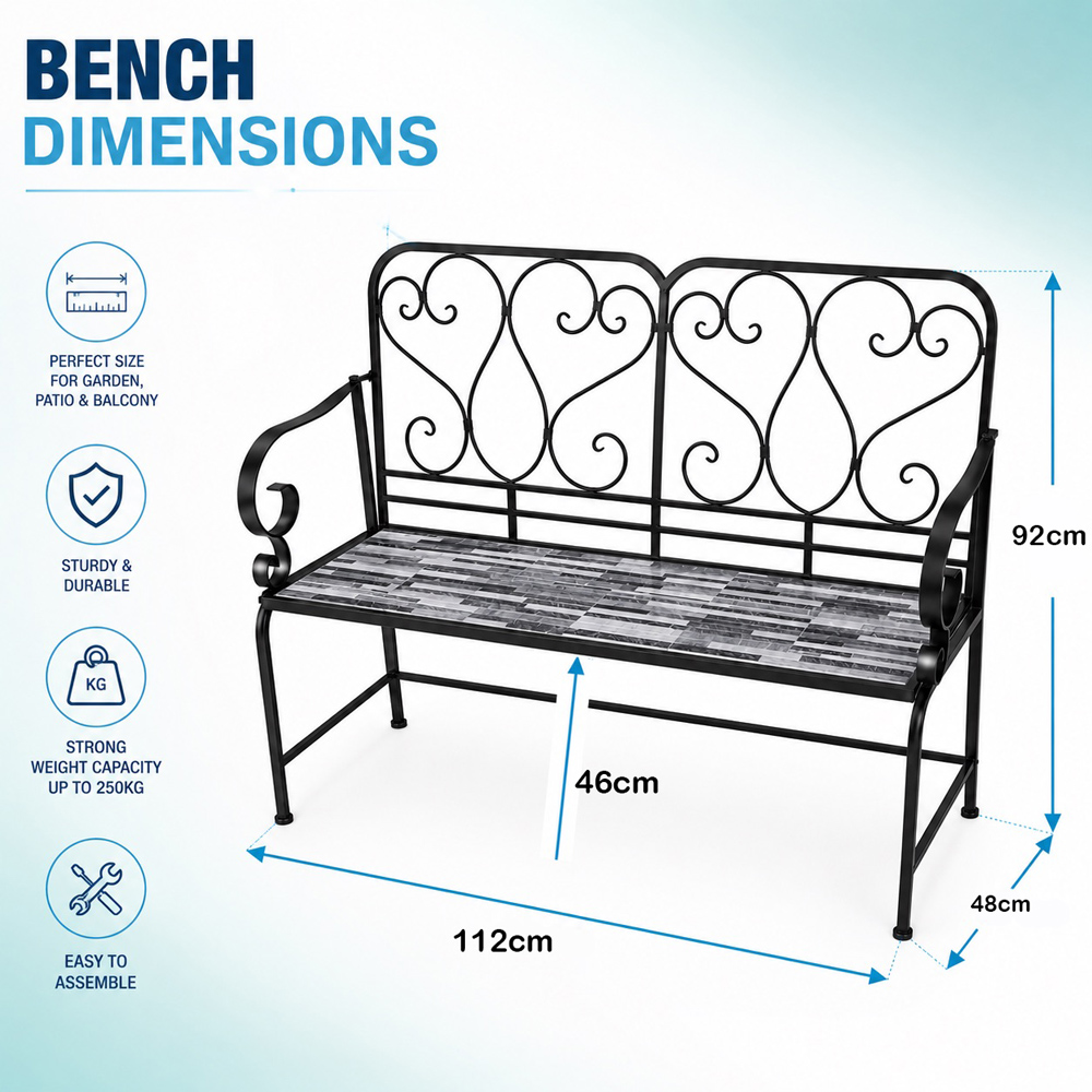 Shatchi Cascade Mosaic 2 Seater Garden Bench Image 9