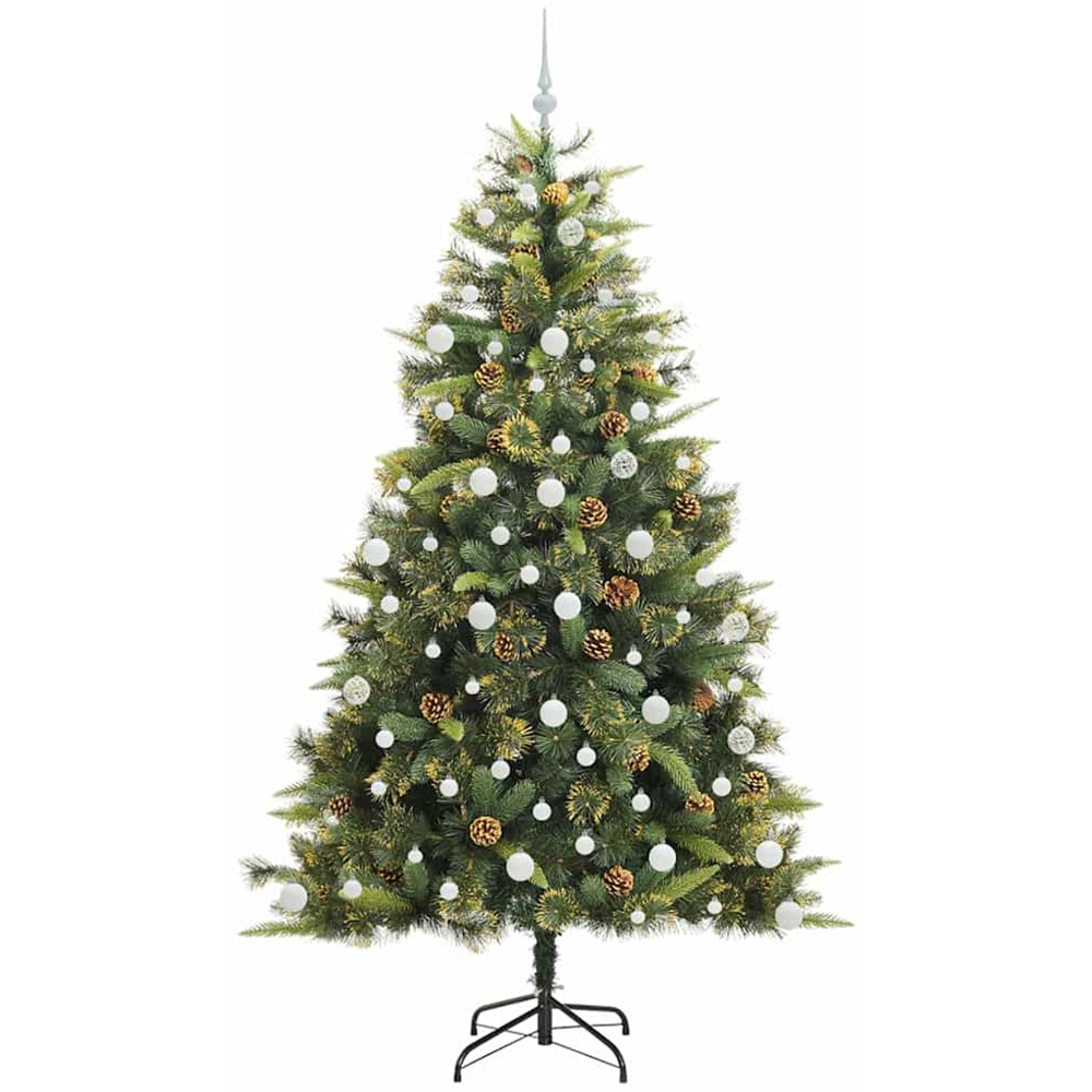 vidaXL Pre-Lit White Baubles and Pinecones Green Artificial Christmas Tree 7ft Image 4