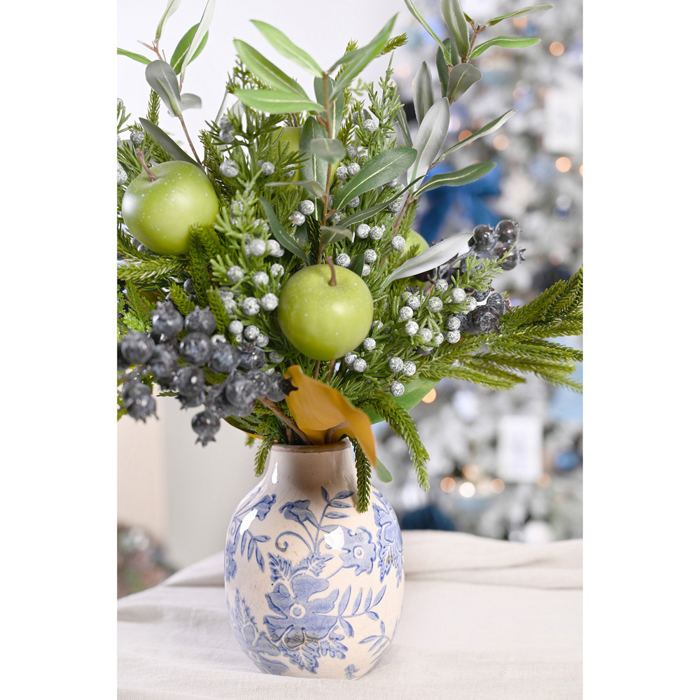 The Seasonal Gift Co Vase with Faux Olives and Apples Christmas Foliage 46cm Image 2