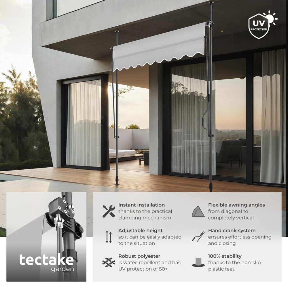 tectake Light Grey Retractable Awning 2 x 1.8m Image 6