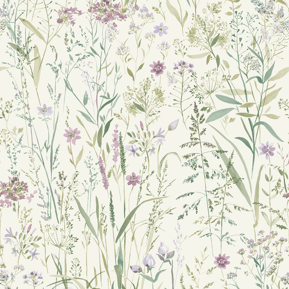 Grandeco Free Flower Sprigs and Grass Pink Wallpaper Image 1