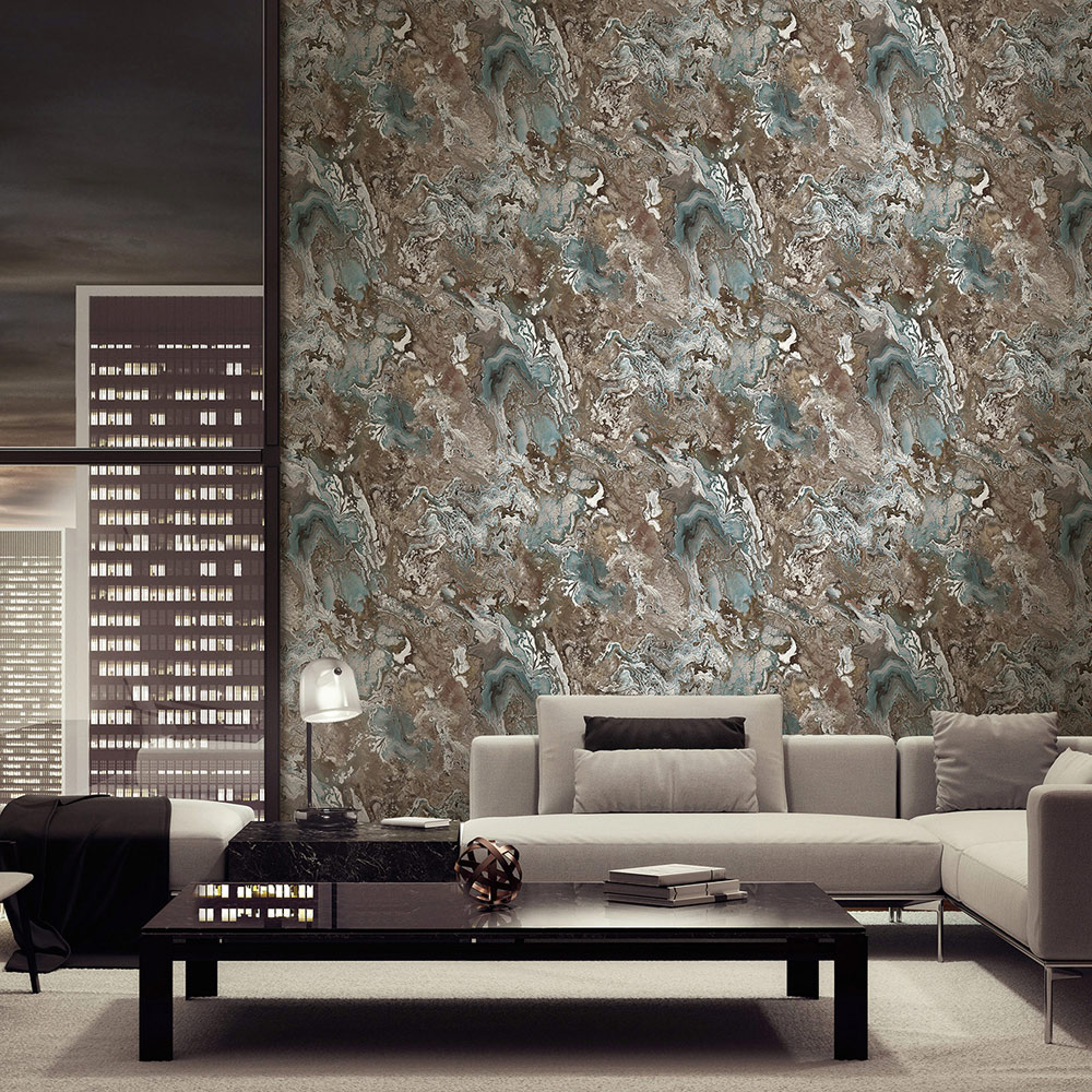 Rasch Serafina Blue and Brown Wallpaper Image 3