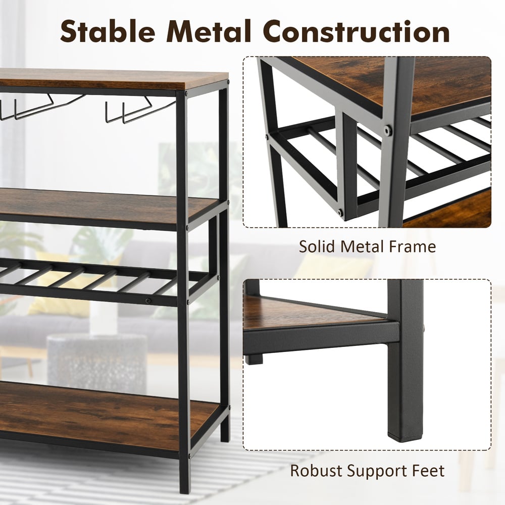 Costway 3 Shelf 14 Bottle Industrial Wine Rack with Glass Holders Image 8