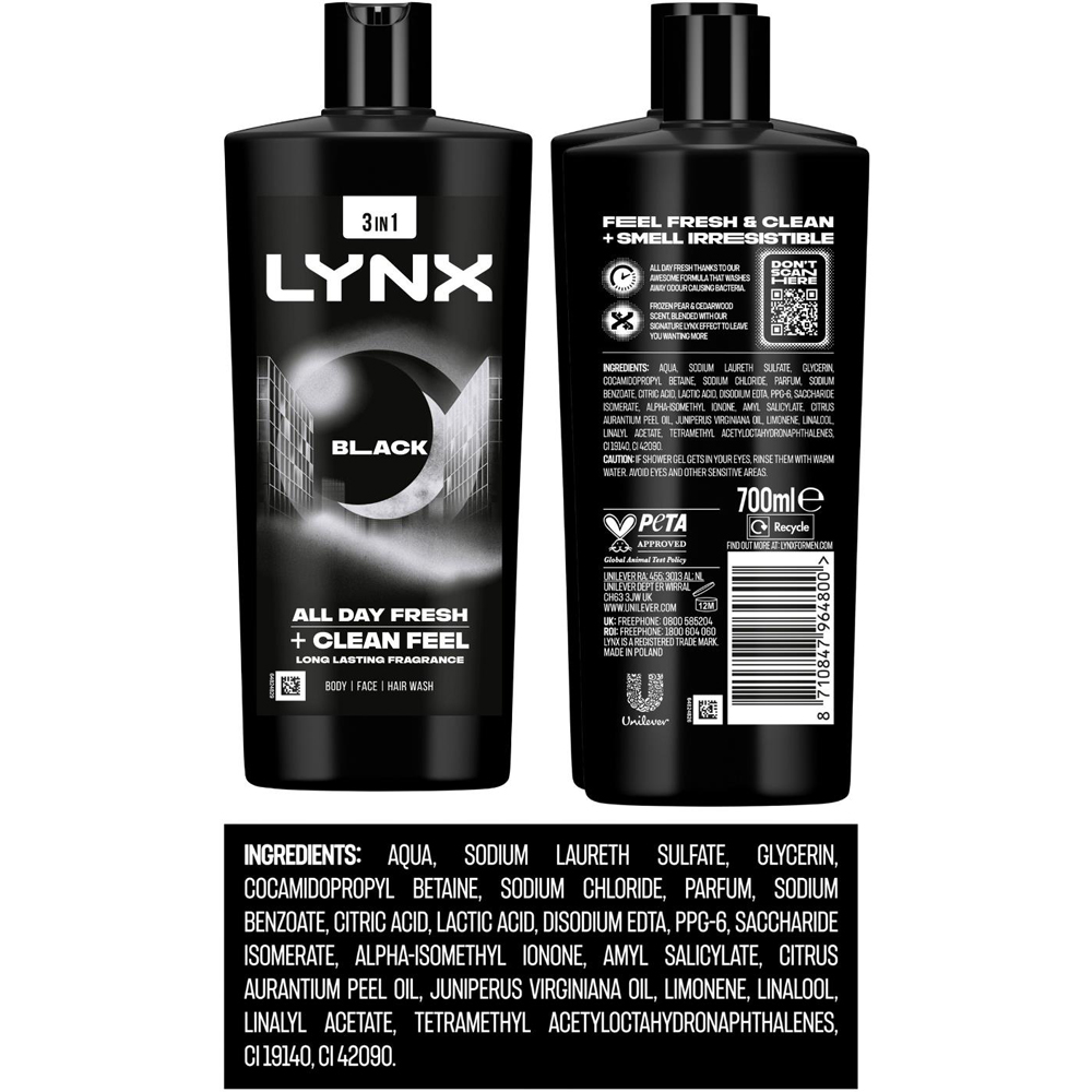 Lynx XXXL Black Frozen Pear and Cedarwood HD Fragrance Shower Gel 700ml 12 Pack Image 8