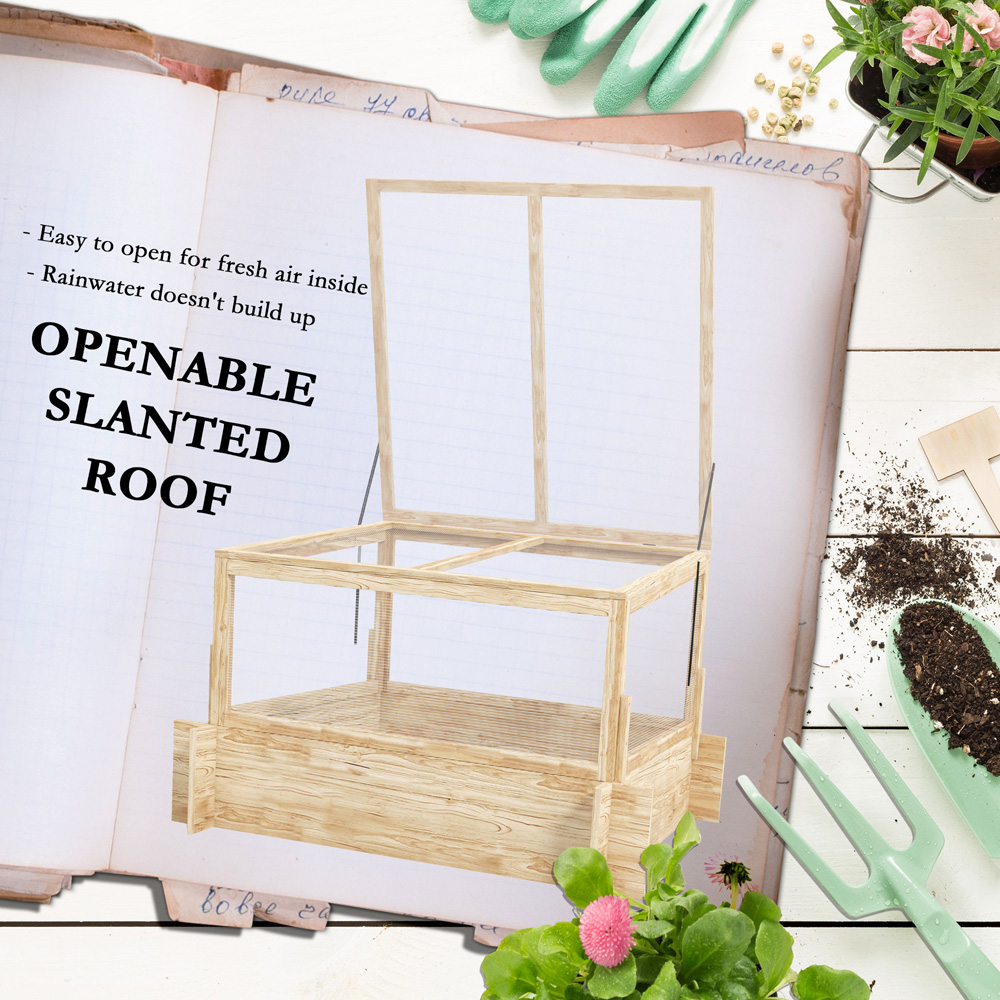 Outsunny Natural Wood Effect Raised Bed Garden Box Planter with Greenhouse Image 6