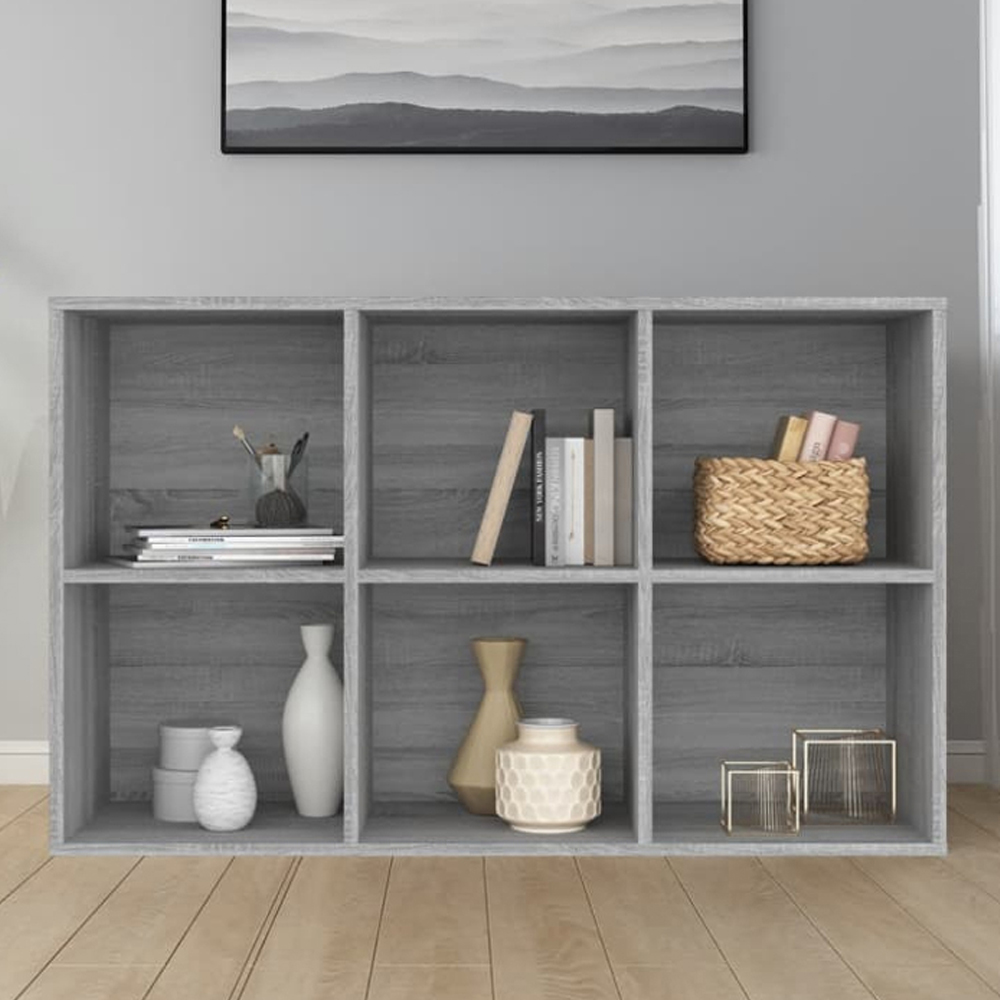 vidaXL 6 Shelf Grey Sonoma Bookcase Image 1