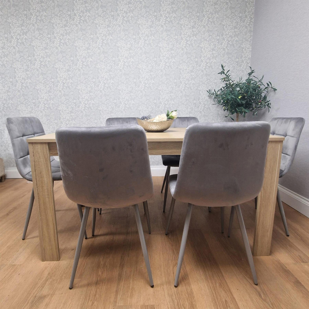 Portland Rocco 6 Seater Velvet Dining Set Oak Effect and Grey Image 3