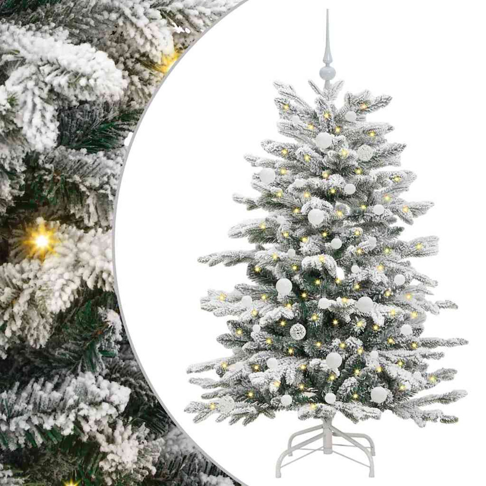 vidaXL Pre-Lit White Baubles White Artificial Snow Flocked Christmas Tree 5ft Image 2