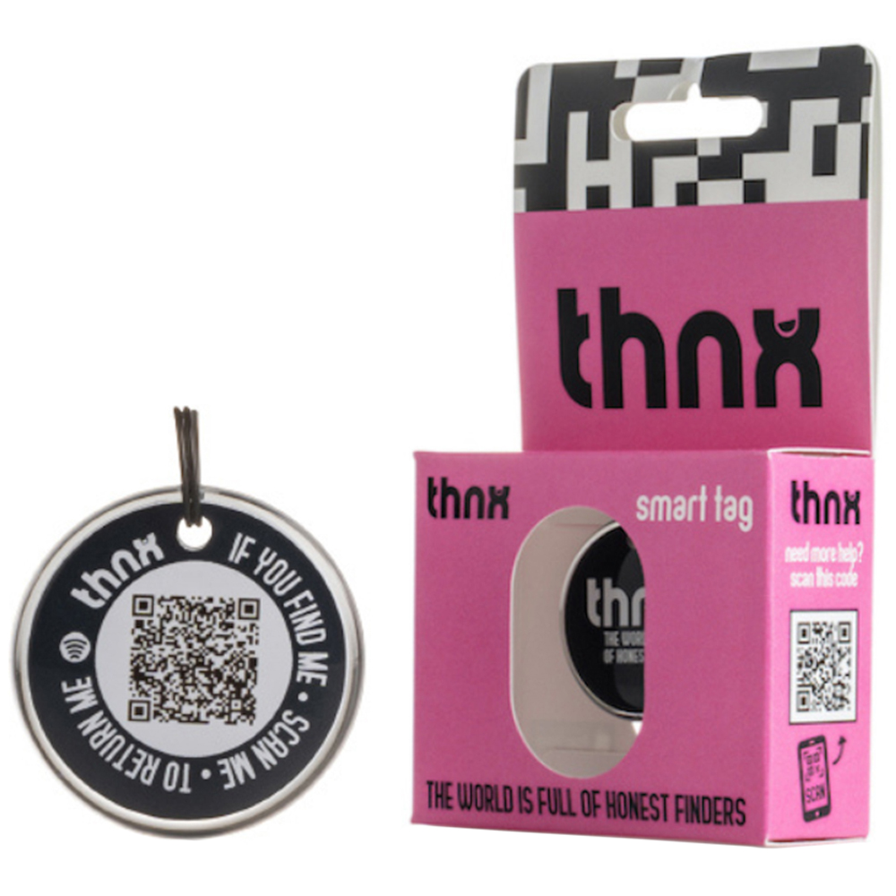 Thnx Black Medium Airtag Keychain with QR Code Image 1