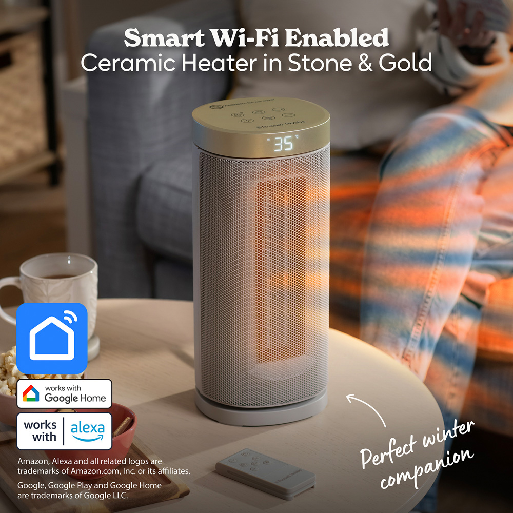 Russell Hobbs RHCTH2001ST-SMT Stone and Gold Round Smart Wi-Fi Enabled Ceramic Heater 2000W Image 3
