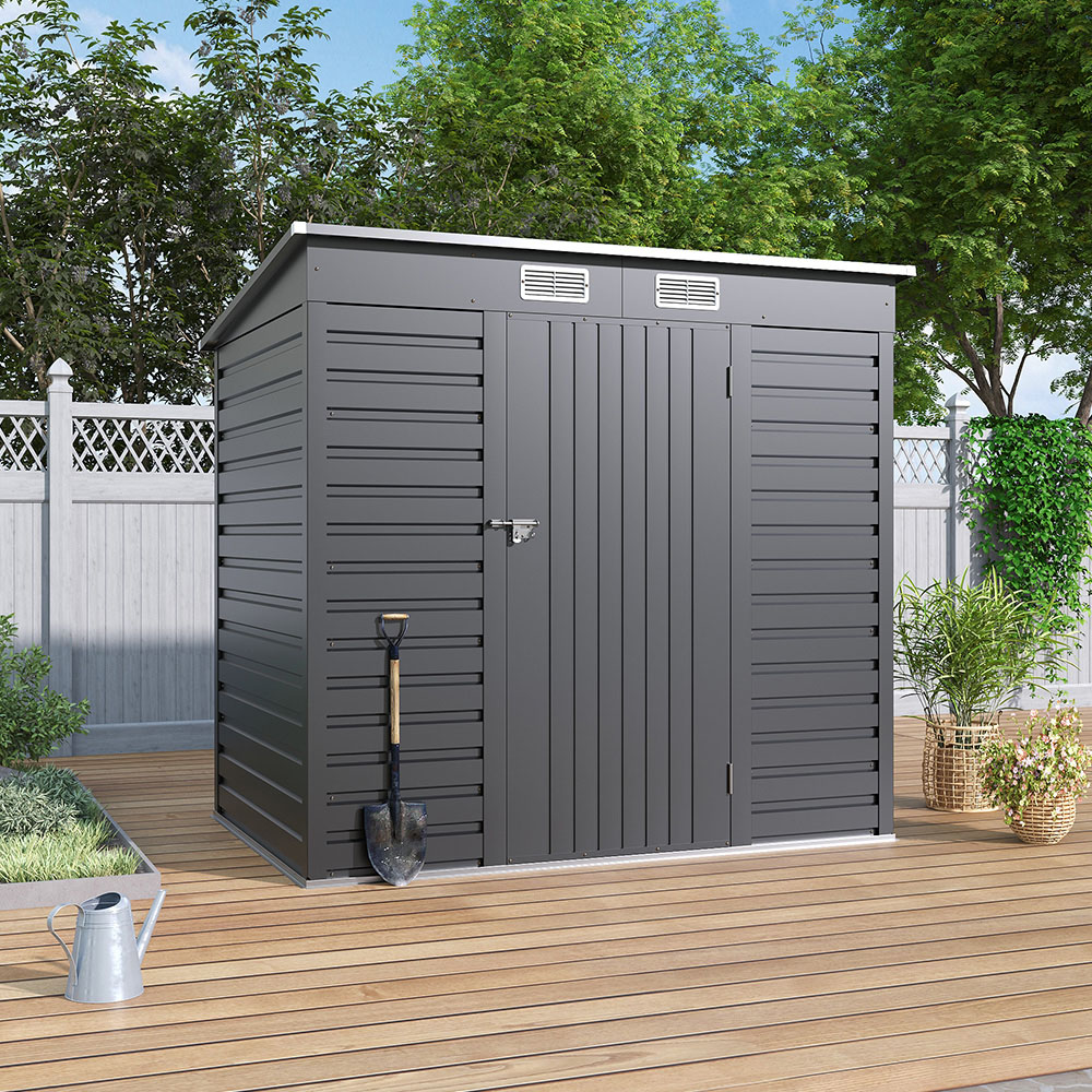 H&O Direct 6.3 x 4.3ft Grey Metal Pent Garden Shed Image 2