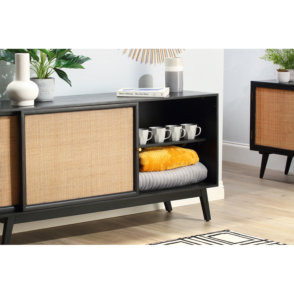 Desser Manhattan 2 Door Sliding Black Rattan and Mango Wood Sideboard Image 5