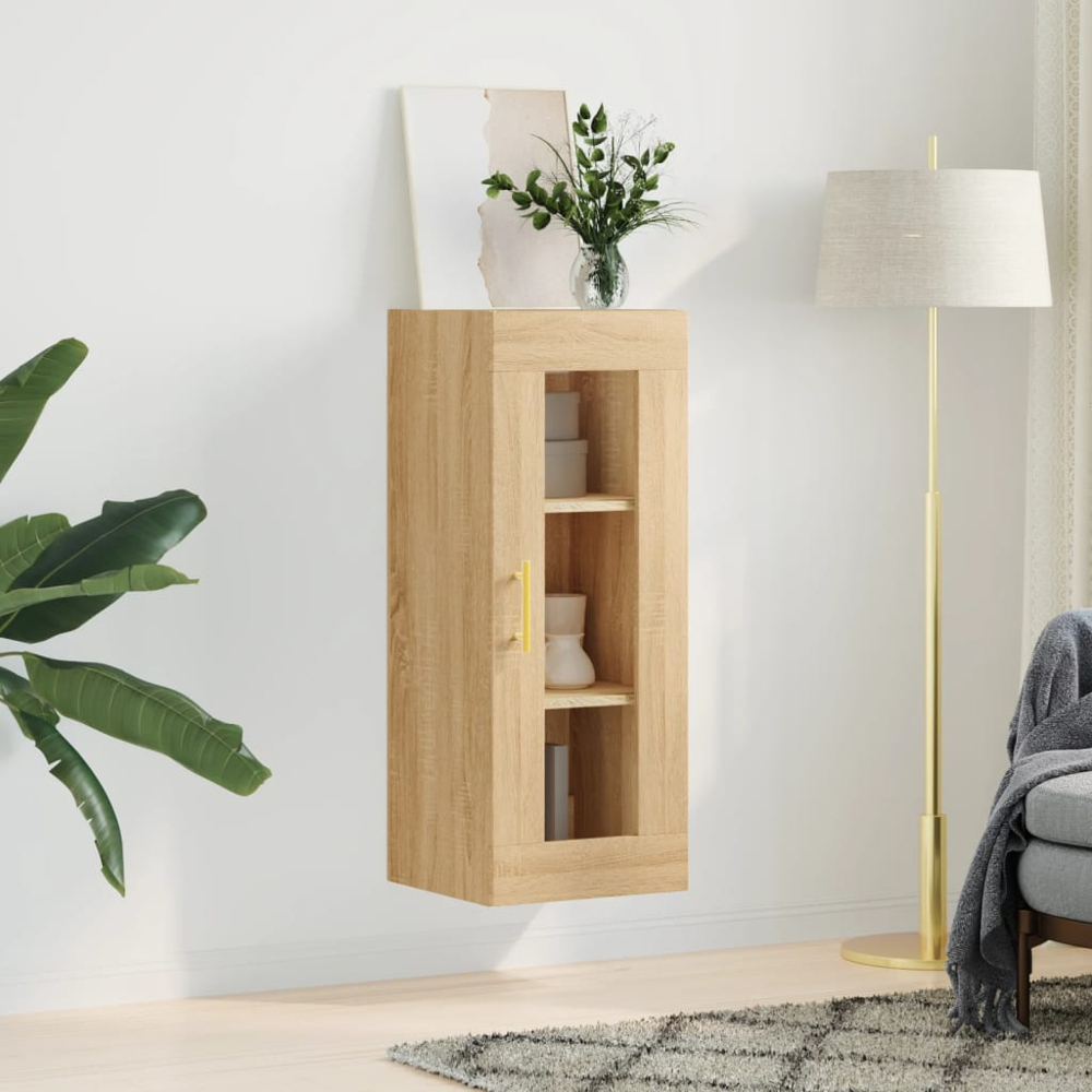 vidaXL Single Glass Door Brown Sonoma Oak Wall Mounted Cabinet Image 9
