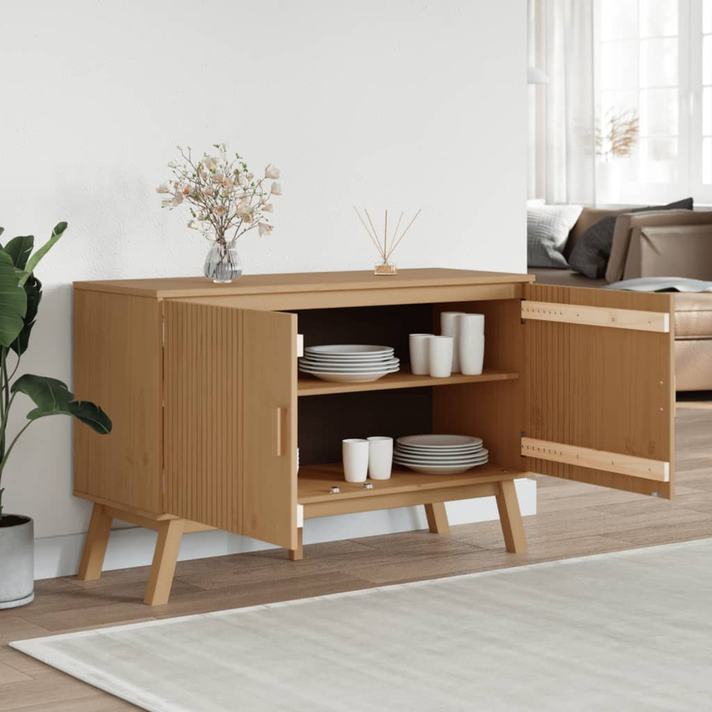 vidaXL Olden 2 Door Brown Solid Pine Wood Wide Sideboard Image 4