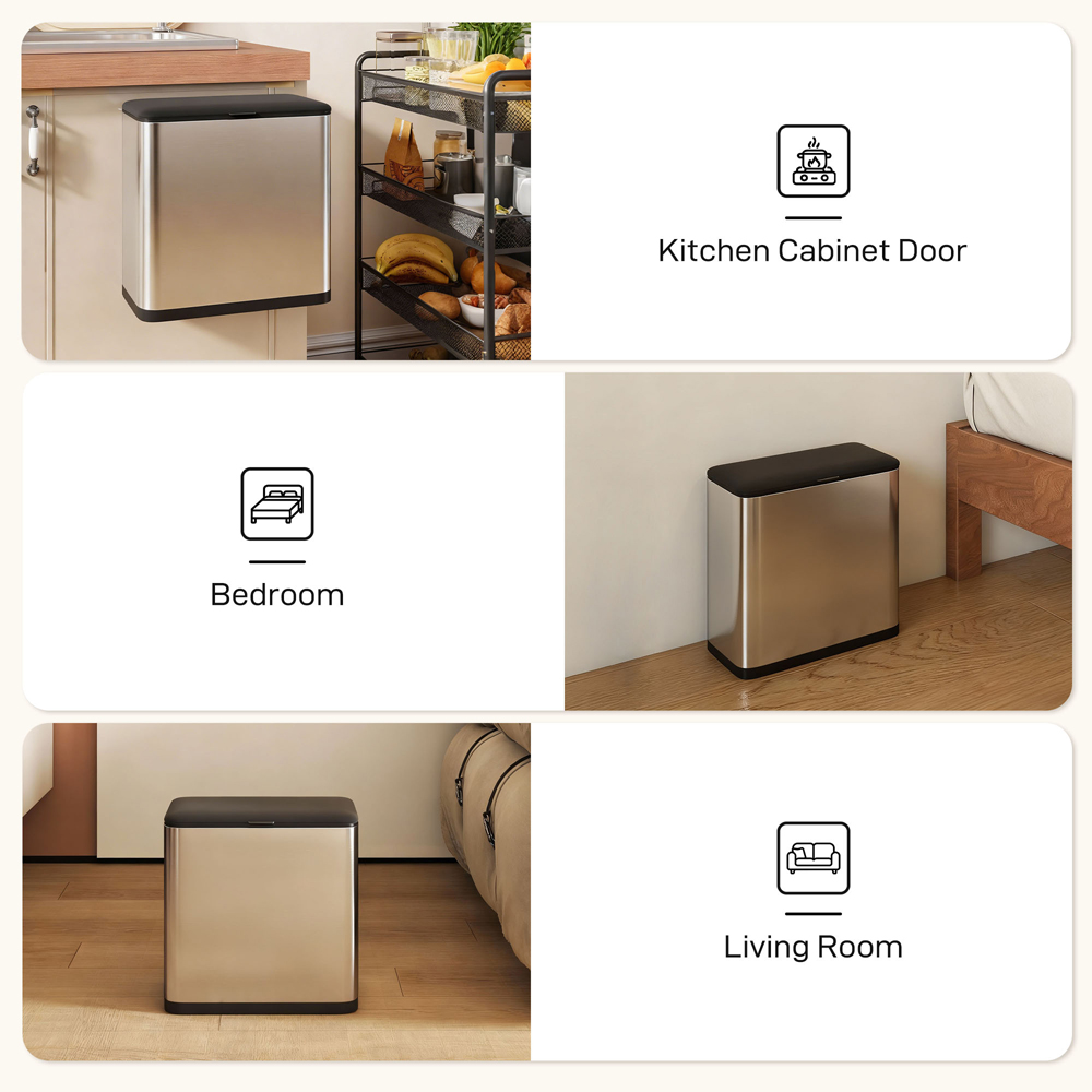 HOMCOM Silver Under Sink Hanging Kitchen Bin with Stay-Open Lid 8L Image 7