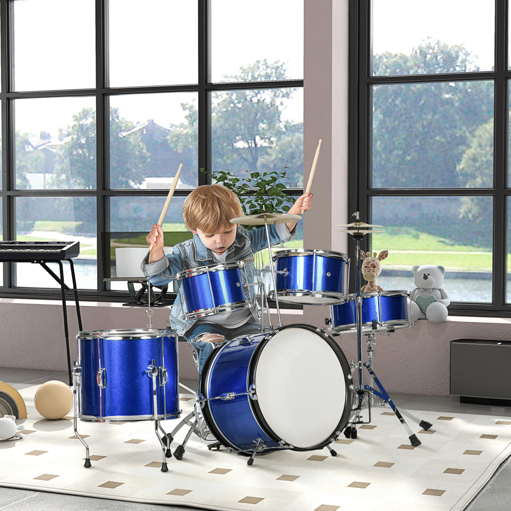 Tommy Toys Kids Blue Drum Set with Stool and Drumsticks 11 Piece Image 2