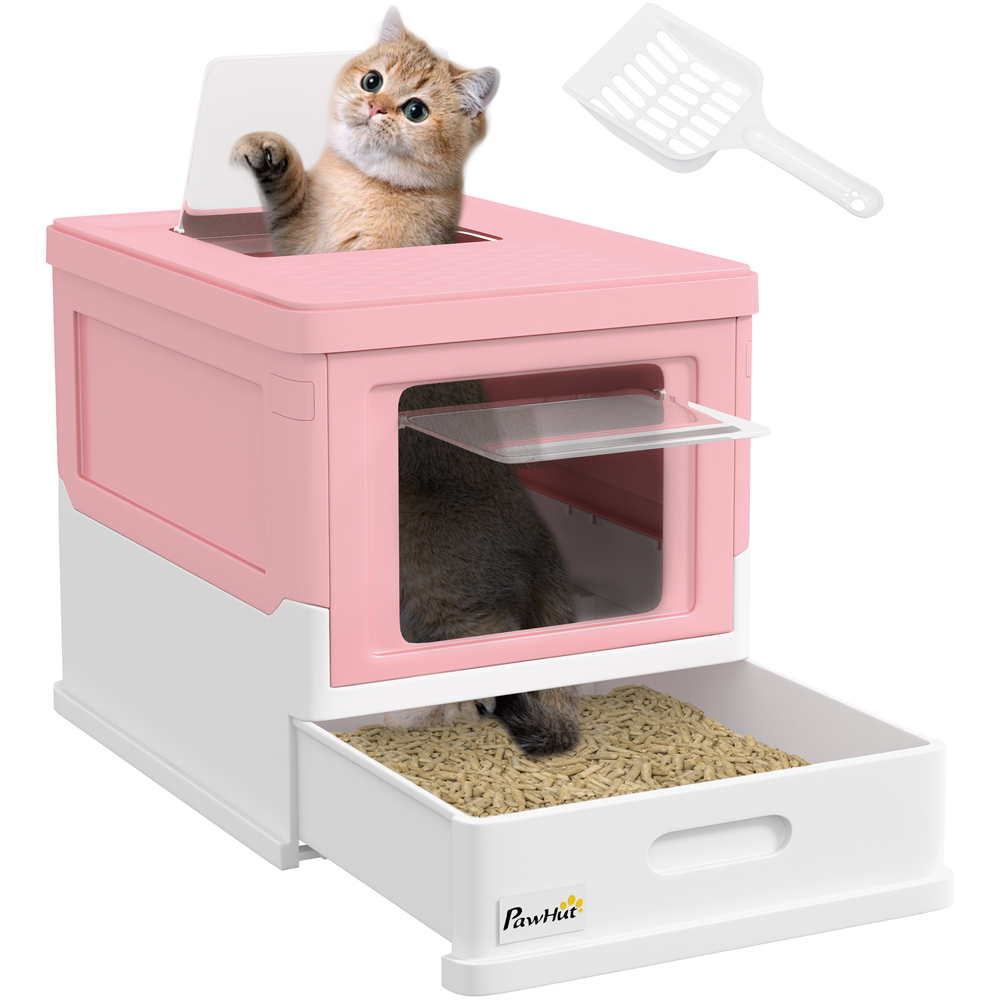 PawHut Pink Hooded Cat Litter Box with Scoop and Tray Image 1