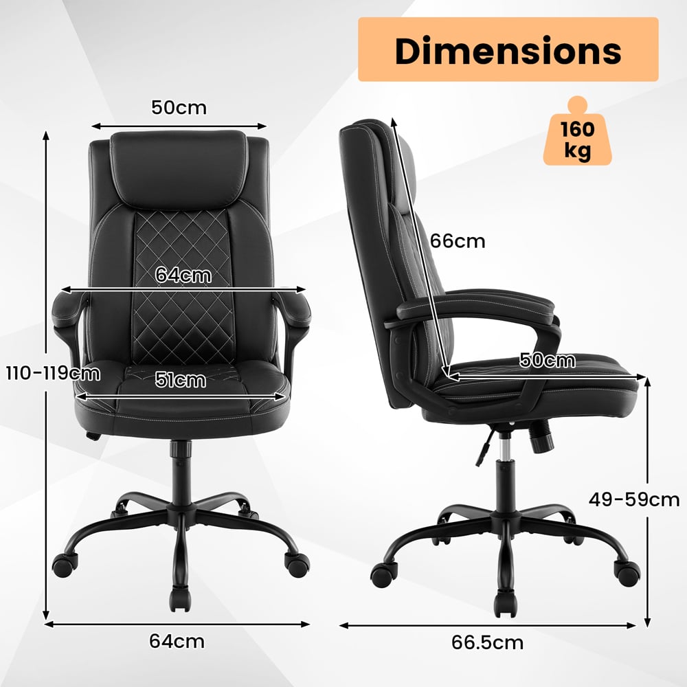 Costway Black Padded Armrests Swivel Office Chair Image 9