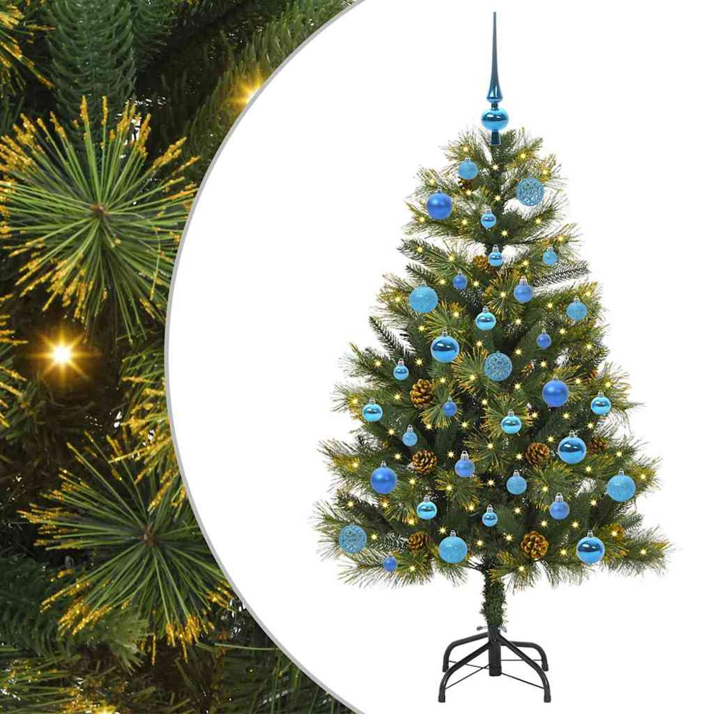 vidaXL Pre-Lit Blue Baubles and Pinecones Green Artificial Christmas Tree 5ft Image 2