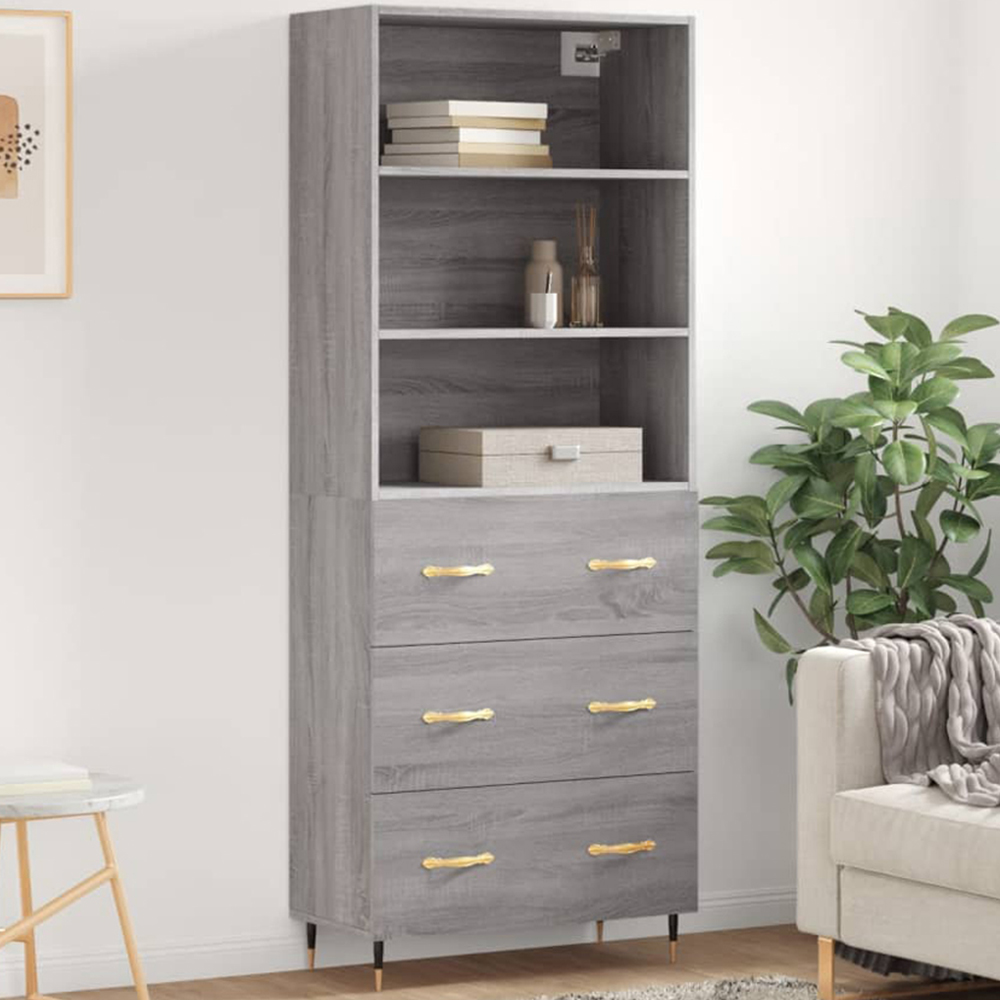 vidaXL 3 Drawer 3 Shelf Grey Sonoma Tall Highboard Image 1
