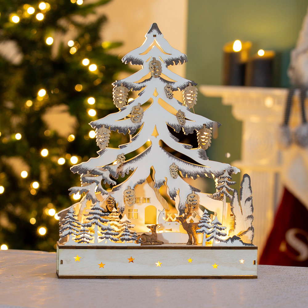 The Christmas Workshop LED Wooden Christmas Tree Forest Scene Decoration Image 5