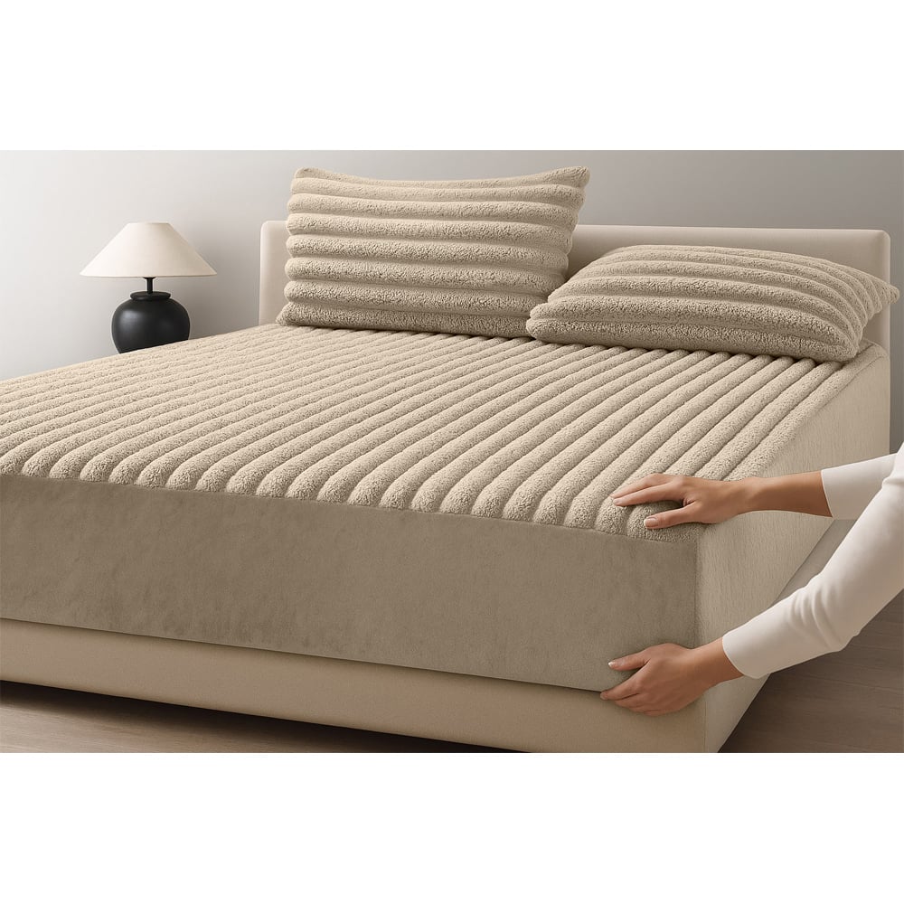 Velosso Single Beige Jumbo Cord Fitted Bed Sheet Image 2