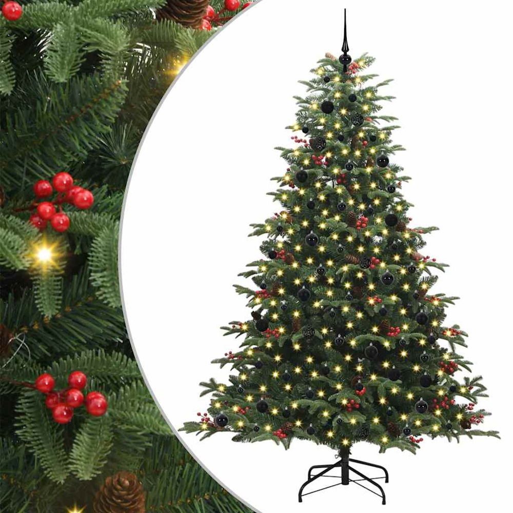 vidaXL Pre-Lit Warm White LED and Black Baubles Green Artificial Christmas Tree with Stand 8ft Image 7