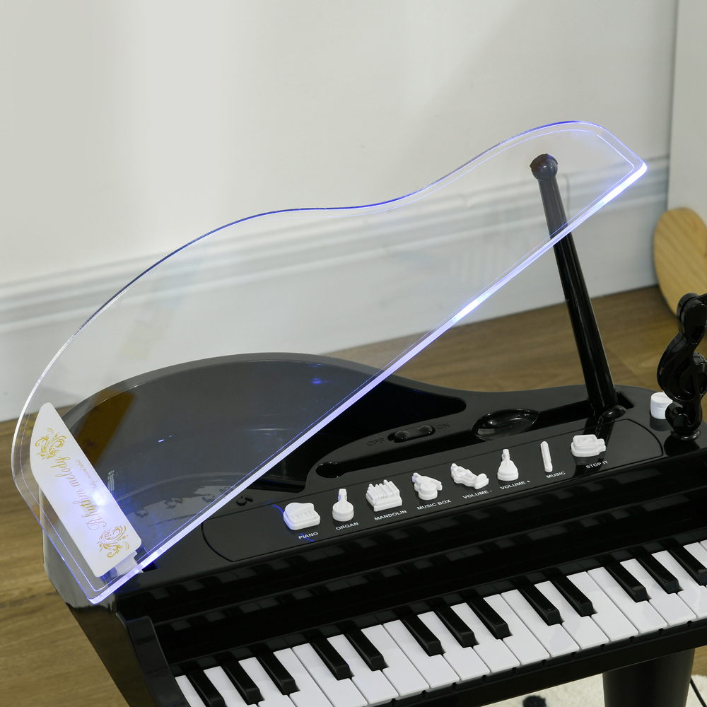 AIYAPLAY Black Kids 32 Keys Piano Keyboard with Stool Lights Microphone Image 3