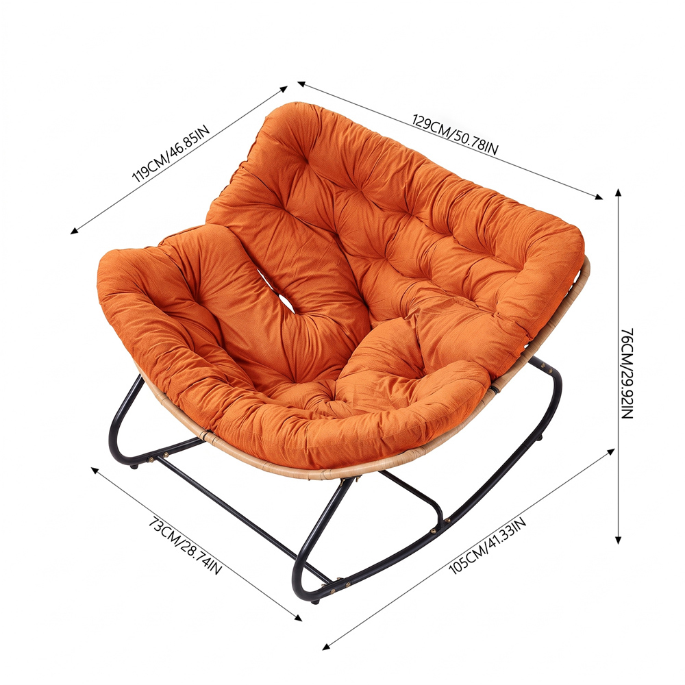 Living and Home Orange Cushion PE Rattan Rocking Chair Image 9
