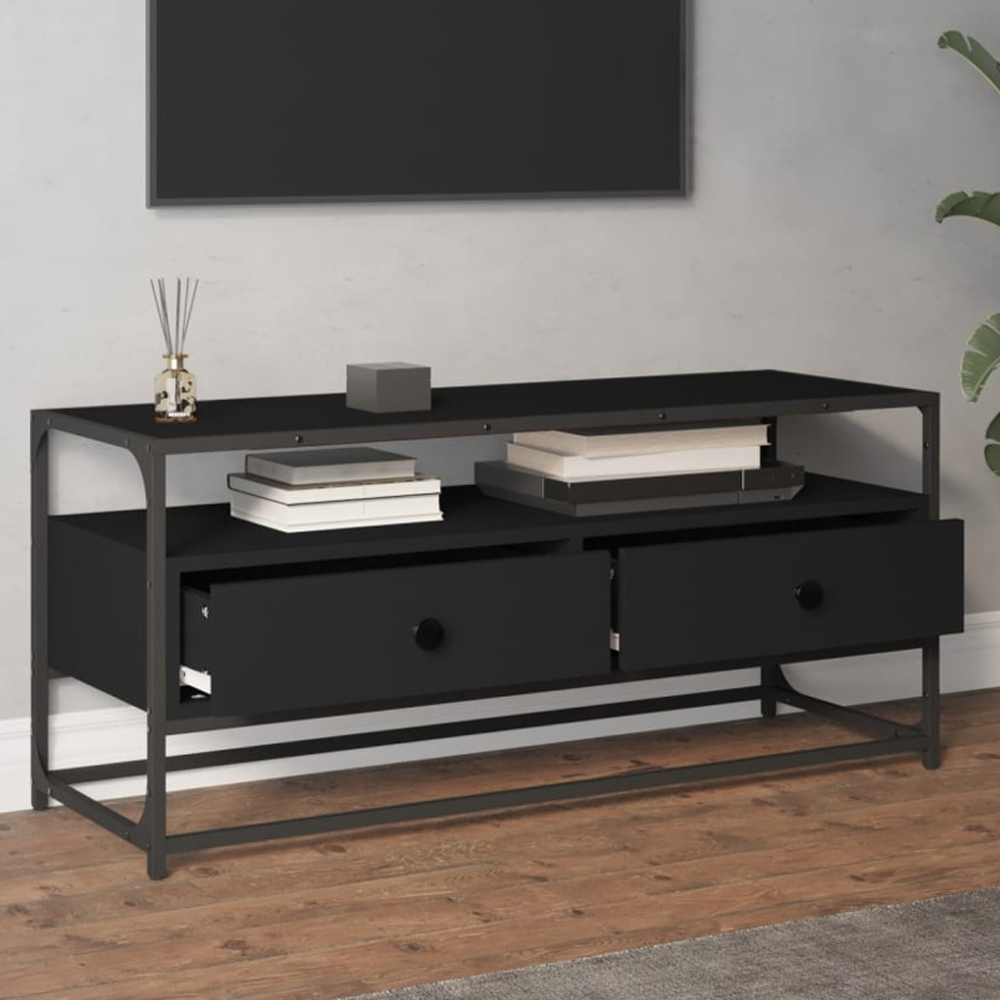 vidaXL 2 Drawer Single Shelf Black TV Cabinet Image 1