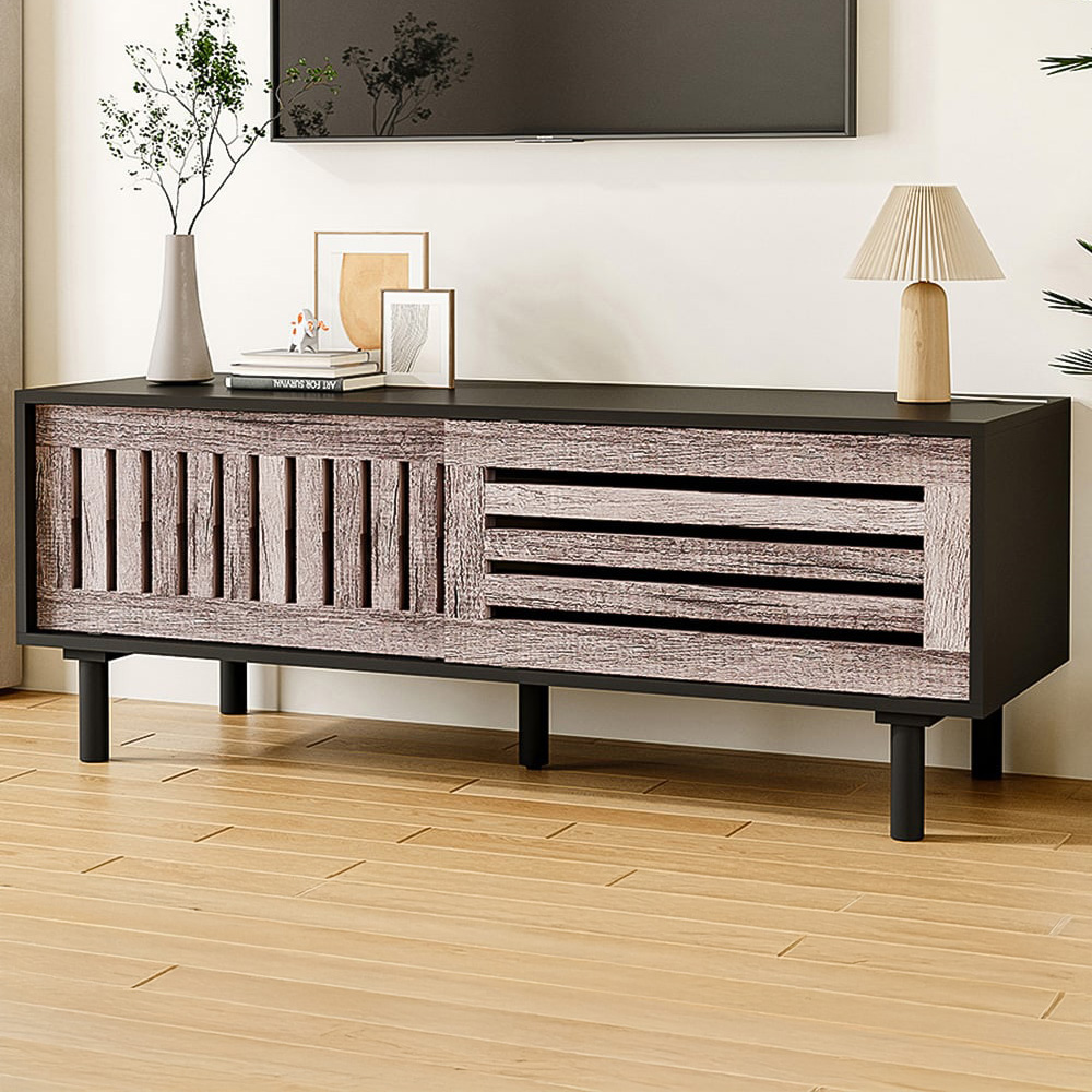 H&O Direct Slatted Sliding Door TV Stand Image 1
