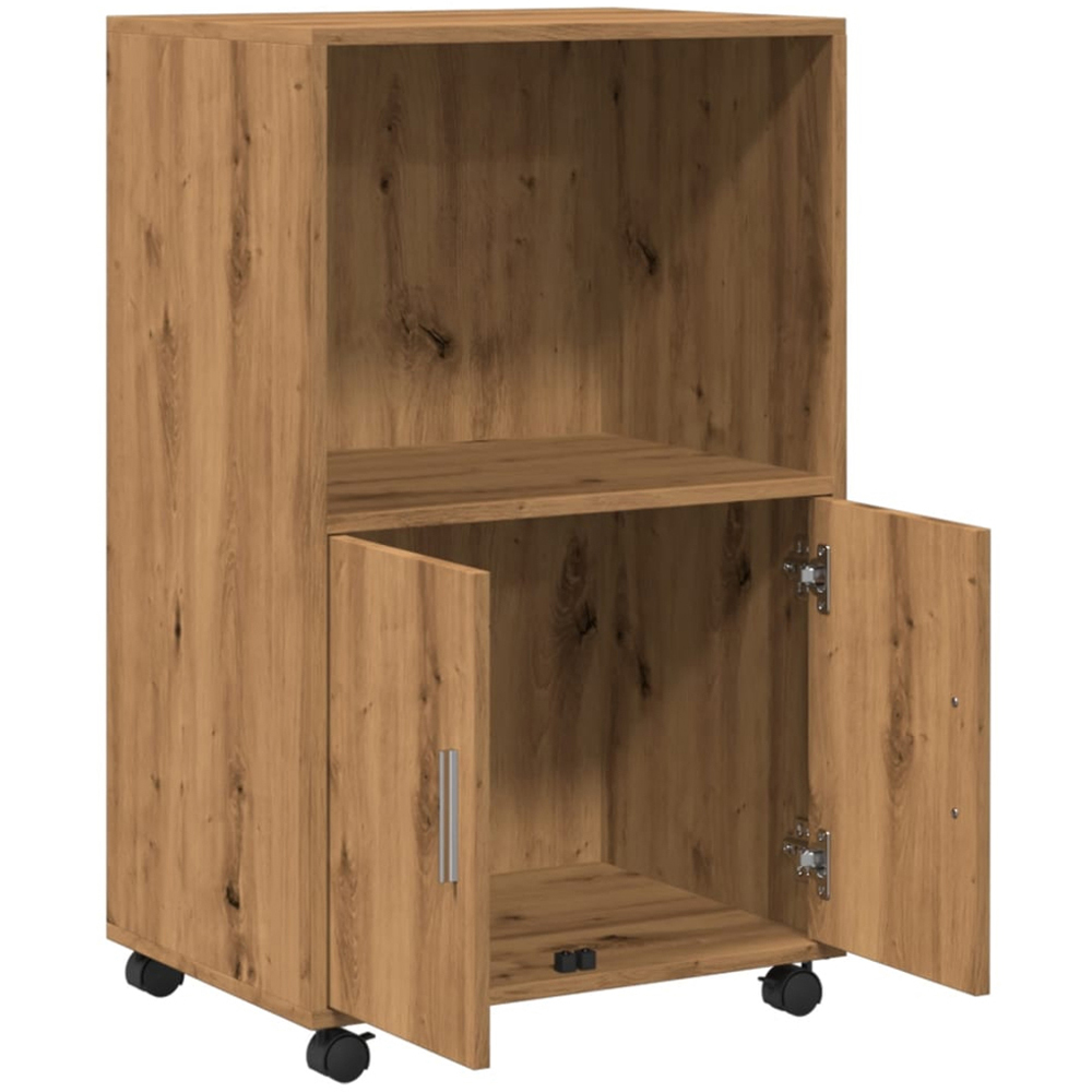 vidaXL 2 Door Single Shelf Artisan Oak Rolling Cabinet with Wheels Image 7