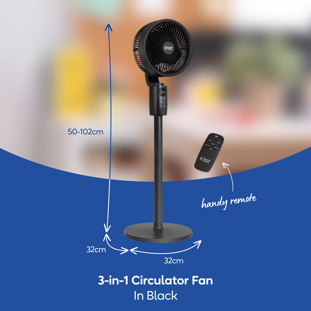 Russell Hobbs 3-in-1 Black Height Adjustable Oscillating Pedestal Circulator Fan with Remote 40 inch Image 9