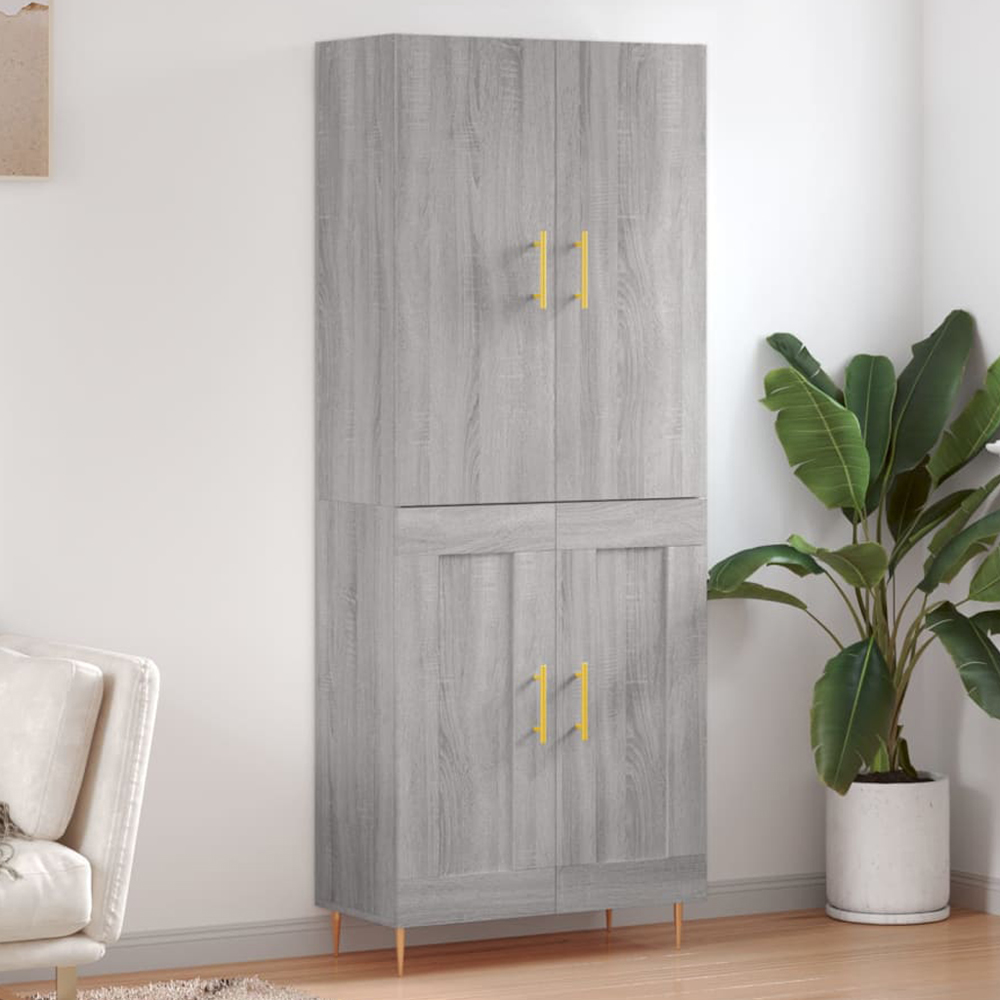 vidaXL 4 Door Grey Sonoma Highboard with Gold Handle Image 1