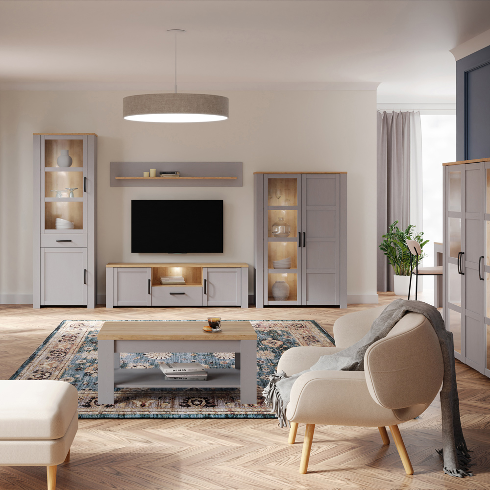 Florence Bohol 2 Door Single Drawer Grey Riviera Oak TV Unit Image 7