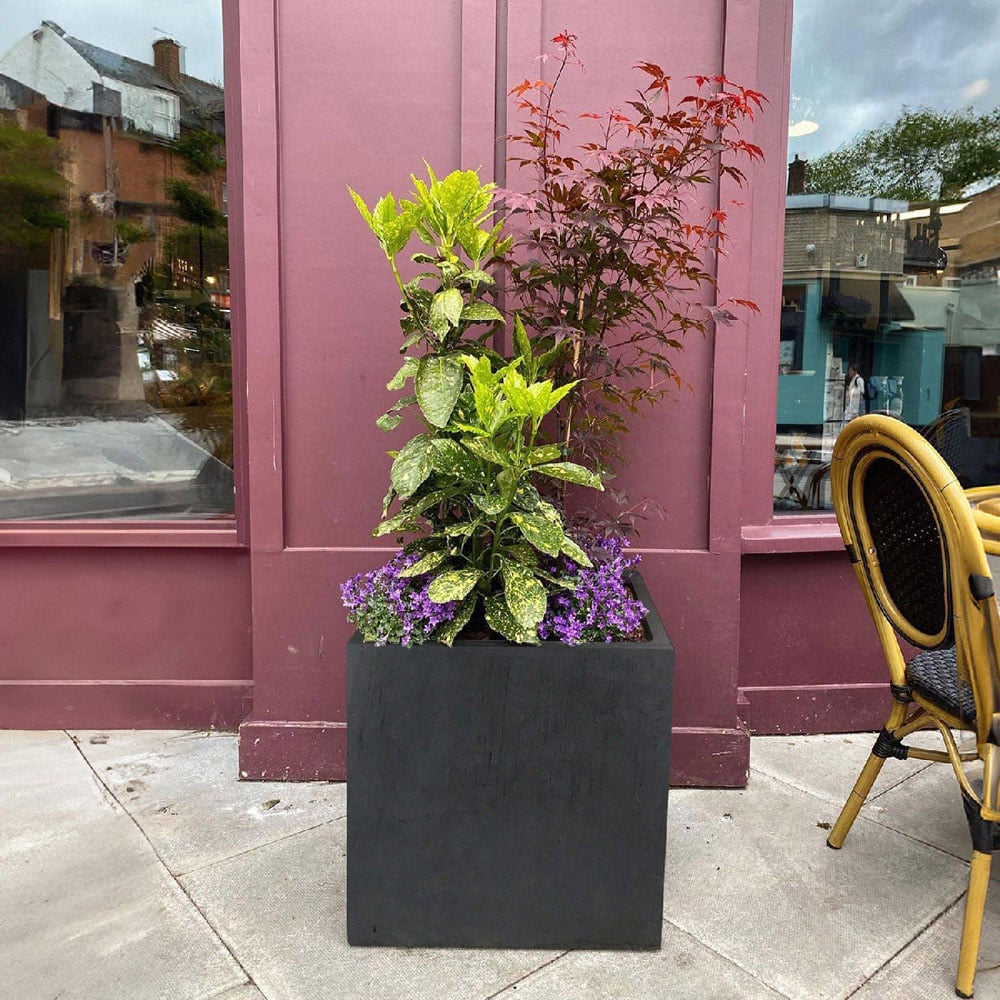 wilko Flower Box Faux Lead Dark Grey Light Concrete Outdoor Planter 50cm Image 2