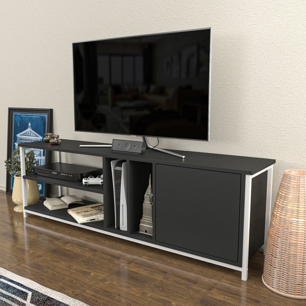 Decorotika Oneida Single Door 4 Shelf White and Anthracite TV Unit Image 5