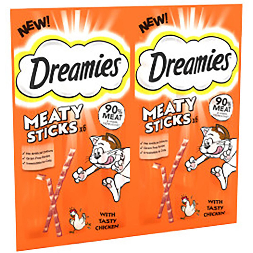 Dreamies Tasty Chicken Meaty Sticks Adult Cat Treat 30g Image 1