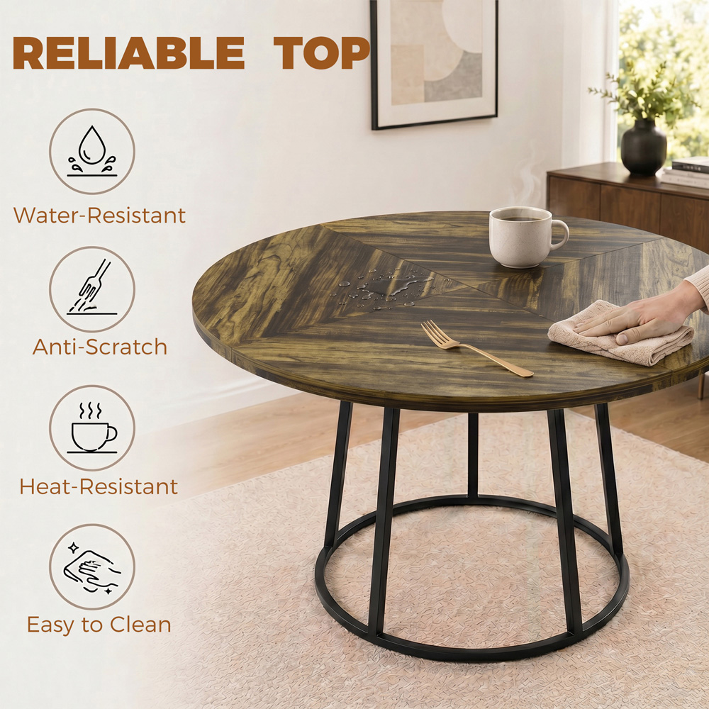 HOMCOM 6 Seater Round Dining Table Rustic Brown Image 7