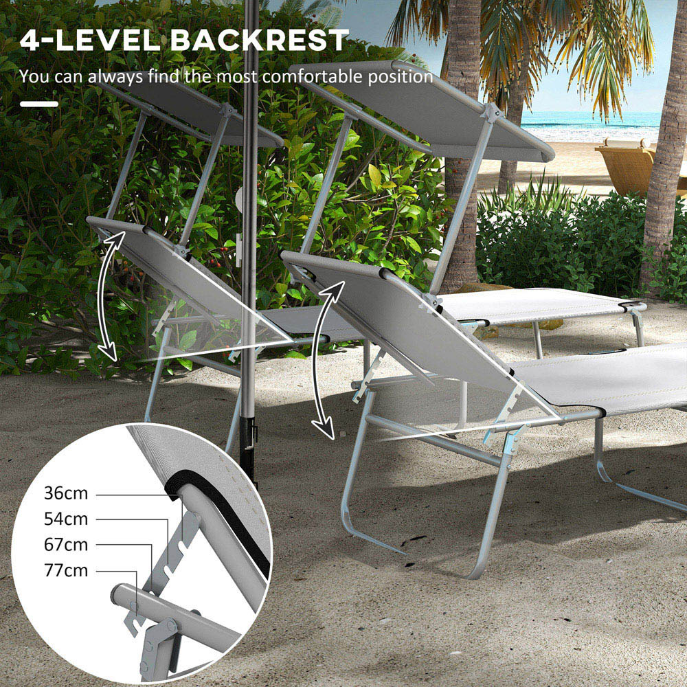 Outsunny Set of 2 Light Grey Adjustable Folding Sun Lounger Image 4